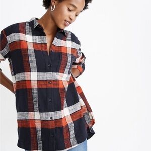 Madewell Red and Blue Plaid Check Oversized Ex Boyfriend Shirt